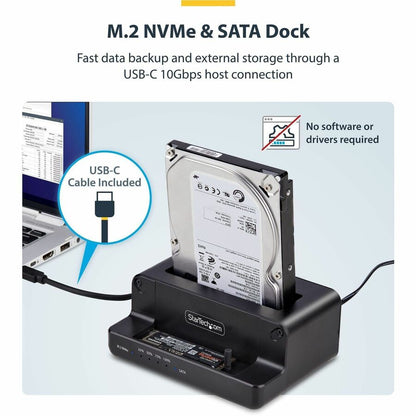 Alternate-Image3 Image for StarTech M.2 NVMe to 2.5/3.5" SATA Drive Duplicator, Dual Bay Standalone Cloner/Dock, Bidirectional NVMe to SATA/SATA to NVMe, TAA