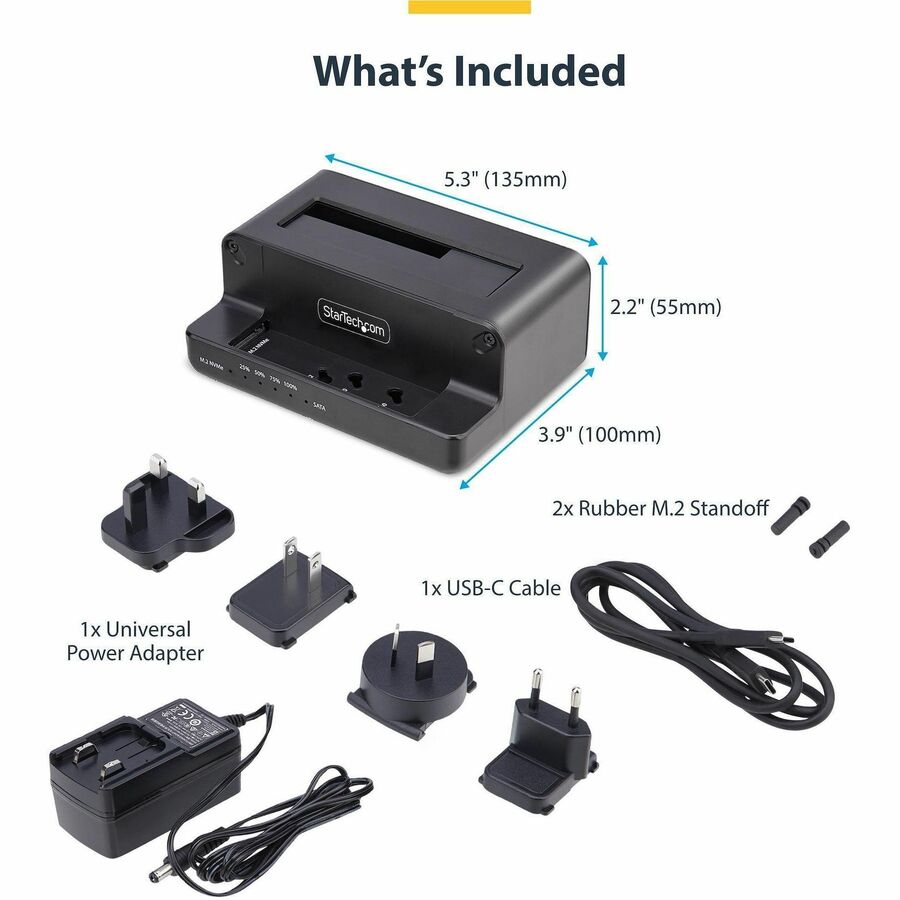 Alternate-Image5 Image for StarTech M.2 NVMe to 2.5/3.5" SATA Drive Duplicator, Dual Bay Standalone Cloner/Dock, Bidirectional NVMe to SATA/SATA to NVMe, TAA