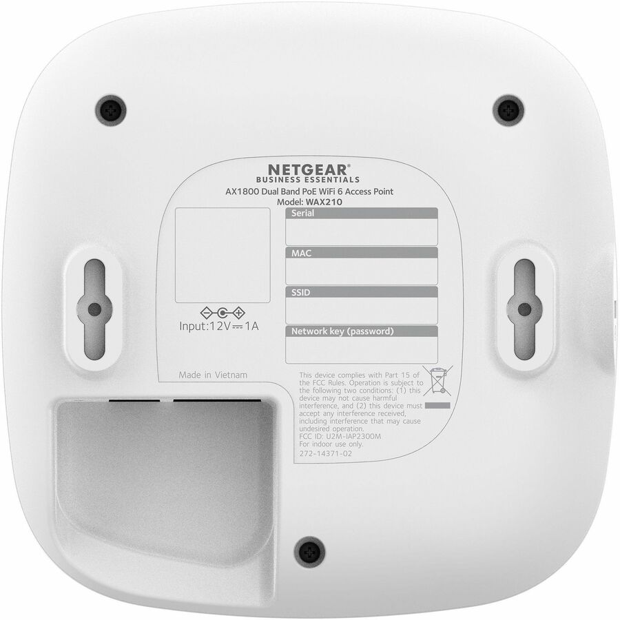 Rear Image for Netgear WAX210 Dual Band Wi-Fi 6 IEEE 802.11 a/b/g/n/ac/ax/e 1.80 Gbit/s Wireless Access Point - Indoor
