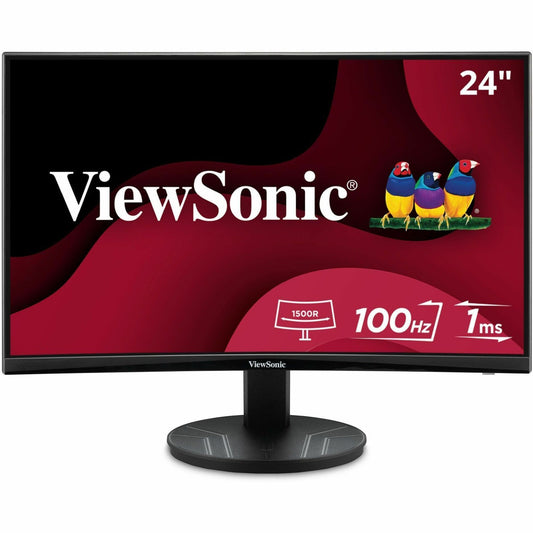 Main Image for ViewSonic VA2416C 24 Inch Full HD 1080p Frameless Curved Monitor with Variable Refresh Rate, Eye Care, HDMI, and DisplayPort Inputs for Home and Office