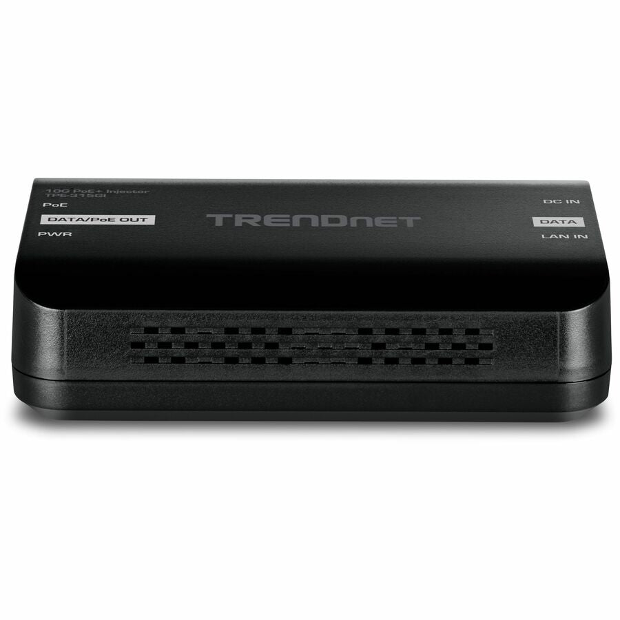 Front Image for TRENDnet 10G PoE+ Injector, TPE-315GI, Convert Non-PoE Port to a PoE+ Port, PoE (15.4W) or PoE+ (30W), 10GBASE-T Compliant, Up to 100m (328 ft.), Black