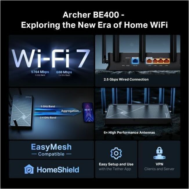 Alternate-Image1 Image for TP Link Archer BE400 - BE6500 Dual-Band Wi-Fi 7 Router