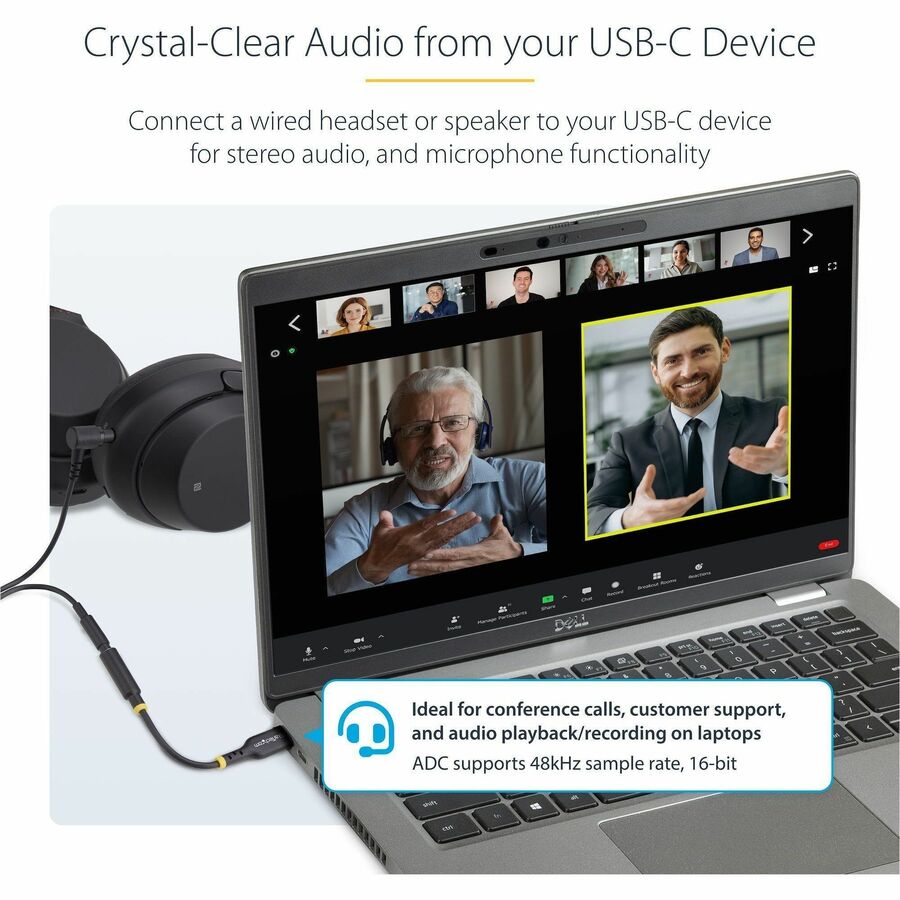 Alternate-Image2 Image for StarTech.com 5in (12.7cm) USB-C Audio Adapter to 3.5mm Headphone/Headset Jack, USB Type-C Aux Dongle, 32-bit DAC, For Laptop/Phone/Tablet