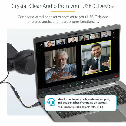 Alternate-Image2 Image for StarTech.com 5in (12.7cm) USB-C Audio Adapter to 3.5mm Headphone/Headset Jack, USB Type-C Aux Dongle, 32-bit DAC, For Laptop/Phone/Tablet