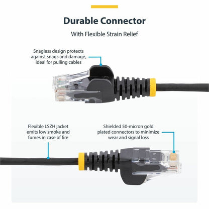 Alternate-Image2 Image for StarTech.com 2ft Black Slim CAT6 Ethernet Cable, Slim Snagless RJ45, UTP, LSZH, 28AWG Bare Copper, Slim Network Patch Cord, Fluke Tested