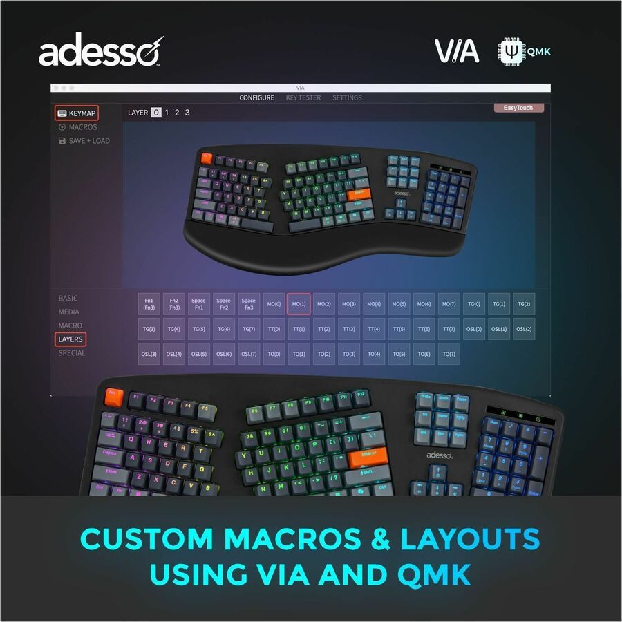 Alternate-Image9 Image for Adesso Easy Touch 1500 Ergonomic Mechanical Keyboard with Cherry MX Red Switch