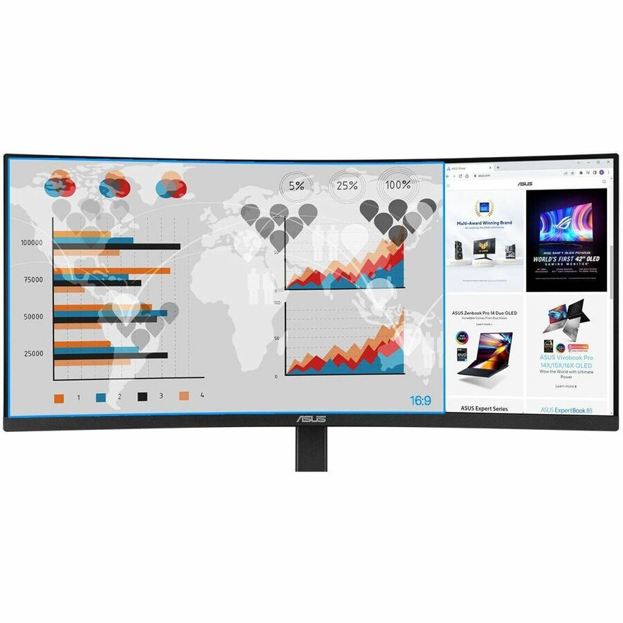Alternate-Image1 Image for Asus VA34VCPSR 34" Class UW-QHD Curved Screen LED Monitor - 21:9 - Black