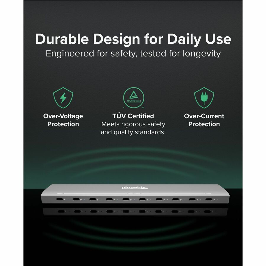 Alternate-Image5 Image for Plugable 10 Port USB C Charging Station, Up to 100W Charger for Multiple Devices with Priority Charging