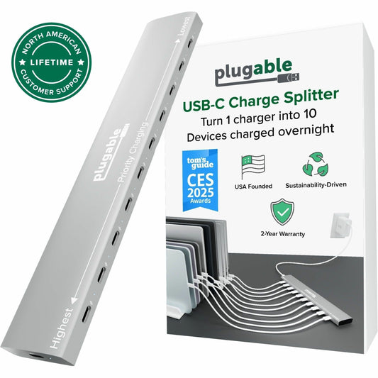 Main Image for Plugable 10 Port USB C Charging Station, Up to 100W Charger for Multiple Devices with Priority Charging