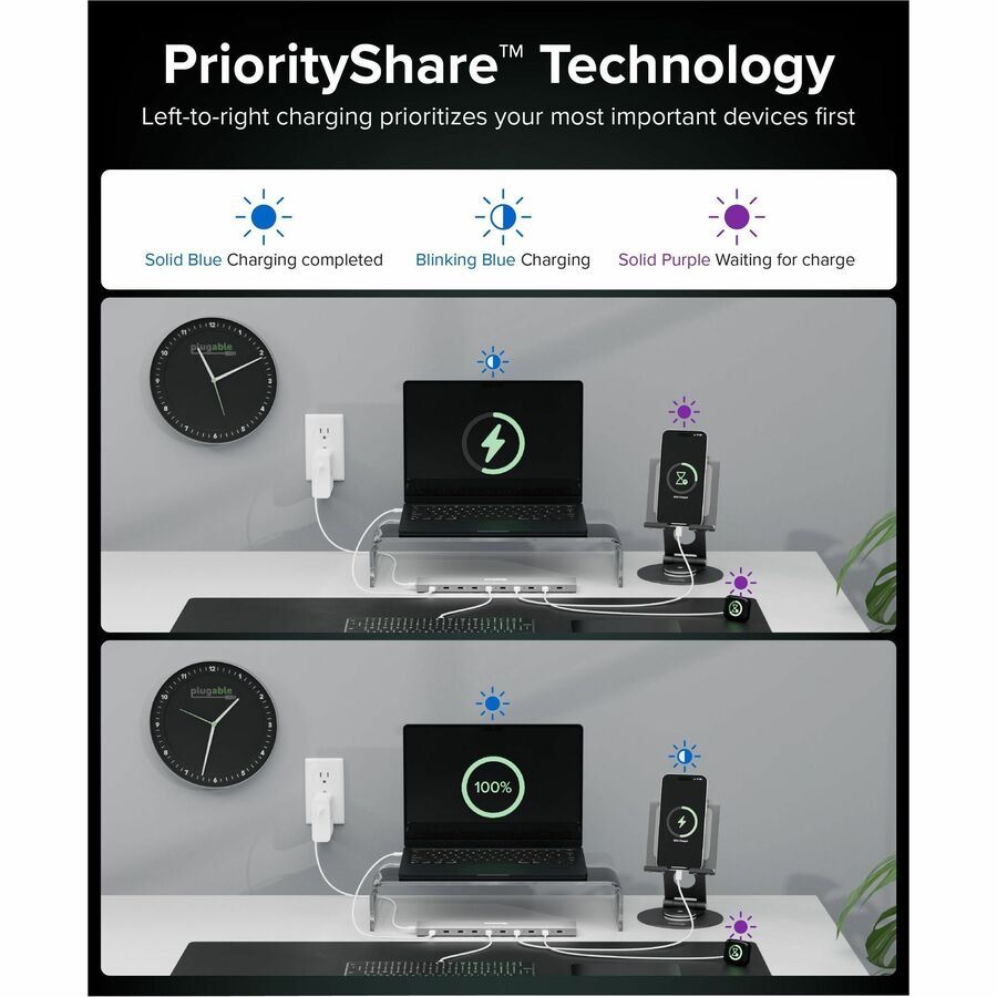 Alternate-Image2 Image for Plugable 10 Port USB C Charging Station, Up to 100W Charger for Multiple Devices with Priority Charging