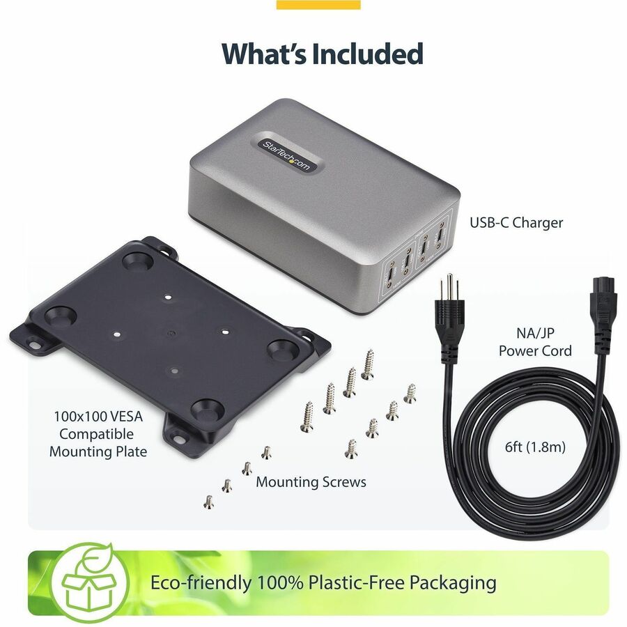 Alternate-Image9 Image for StarTech 4-Port Multi-Device USB-C Charger, 240W Total, Single Port 140W EPR, Screw Locking Ports, Ideal for Boardrooms