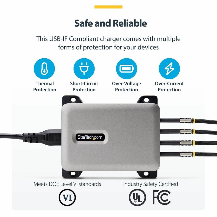 Alternate-Image6 Image for StarTech 4-Port Multi-Device USB-C Charger, 240W Total, Single Port 140W EPR, Screw Locking Ports, Ideal for Boardrooms
