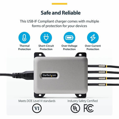 Alternate-Image6 Image for StarTech 4-Port Multi-Device USB-C Charger, 240W Total, Single Port 140W EPR, Screw Locking Ports, Ideal for Boardrooms