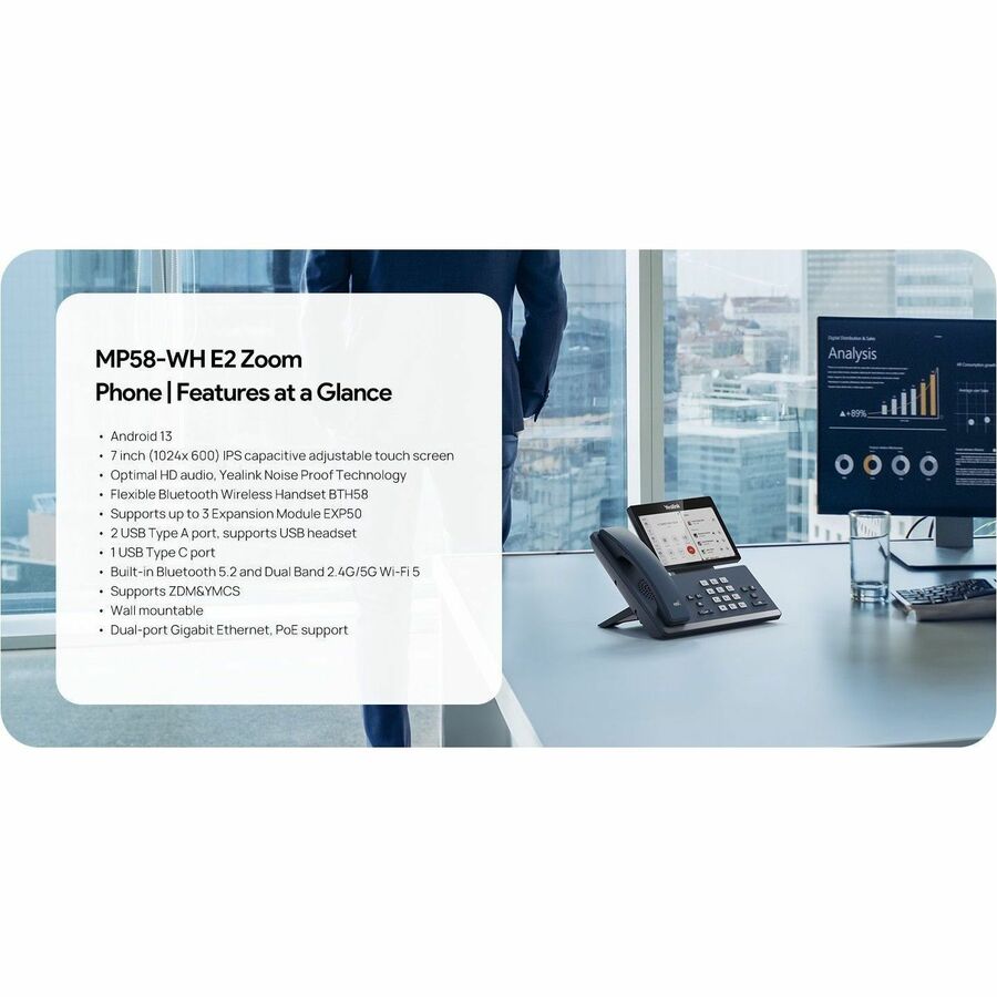 Alternate-Image1 Image for Yealink MP58-WH E2 IP Phone - Corded/Cordless - Corded/Cordless - Bluetooth, Wi-Fi - Wall Mountable, Stand Mountable - Classic Gray