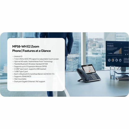 Alternate-Image1 Image for Yealink MP58-WH E2 IP Phone - Corded/Cordless - Corded/Cordless - Bluetooth, Wi-Fi - Wall Mountable, Stand Mountable - Classic Gray