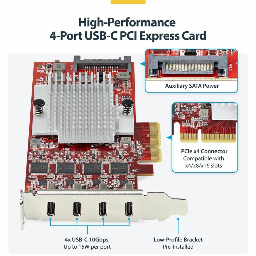 Alternate-Image3 Image for StarTech.com 4-Port USB Type-C PCIe Card, USB 3.2 10Gbps, USB-C PCI Express Expansion Card, 4x Independent USB Controllers, TAA-Compliant