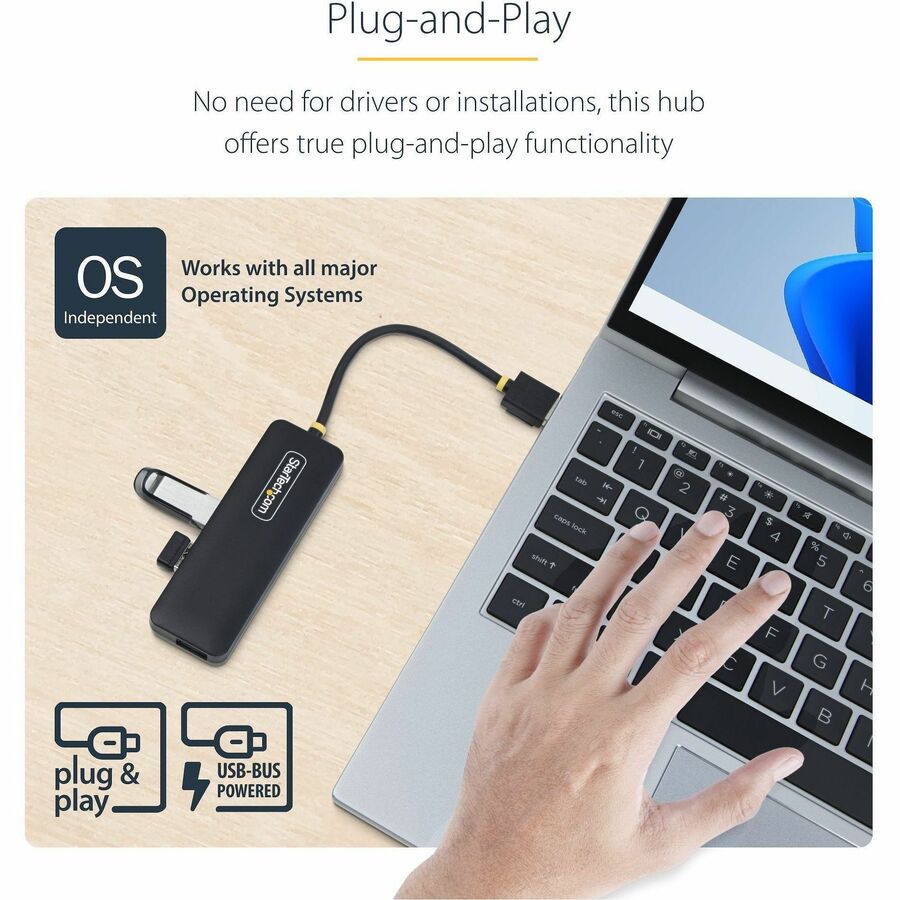 Alternate-Image3 Image for StarTech.com StarTech.com 4-Port USB-A Hub, 5Gbps, Bus Powered, Small Travel Mini USB Hub, Multi-Port USB 3.0 Splitter, Portable USB Hub