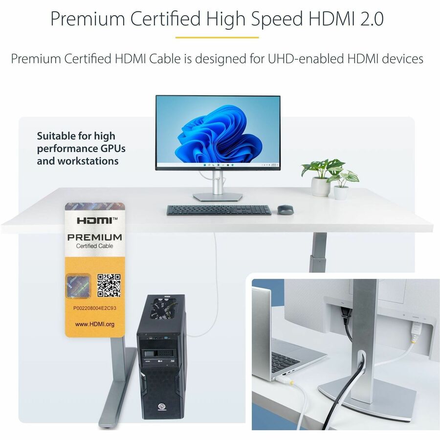 Alternate-Image2 Image for StarTech.com 6ft (1.8m) Premium Certified High Speed HDMI Cable, 4K 60Hz/1440p 144Hz, 18Gbps, UHD HDMI 2.0 Cord, TPE Jacket, White