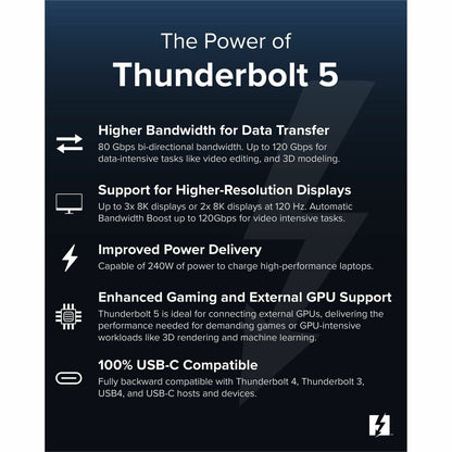 Alternate-Image6 Image for Plugable Thunderbolt 5 Cable with 80Gbps and 240W Charging - Thunderbolt Certified | Up to 120Gbps Bandwidth Boost