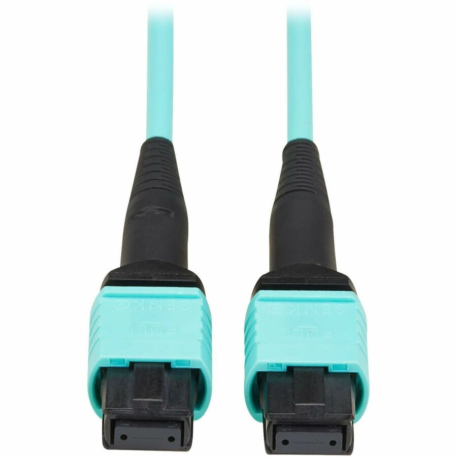 Alternate-Image1 Image for Eaton Tripp Lite Series 40/100/400G Multimode 50/125 OM3 Fiber Optic Cable (8F MPO/MPO-PC F/F), Type-A Polarity, OFNP, Aqua, 30 m (98.4 ft.)