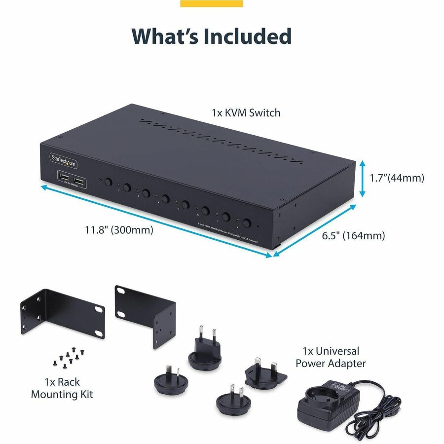 Alternate-Image3 Image for StarTech 8-Port HDMI KVM Switch with 1U Rack Mount Kit, 4K 60Hz HDMI 2.0, Push-Button & Hotkey Switching, TAA Compliant