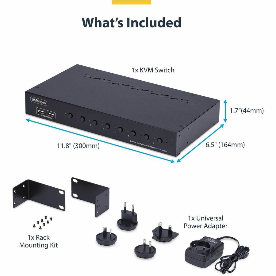 Alternate-Image3 Image for StarTech 8-Port DisplayPort KVM Switch with 1U Rack Mount Kit, 4K 60Hz DP 1.2, Push-Button & Hotkey Switching, TAA Compliant
