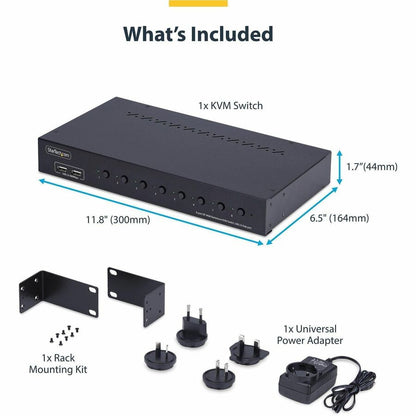 Alternate-Image3 Image for StarTech 8-Port DisplayPort KVM Switch with 1U Rack Mount Kit, 4K 60Hz DP 1.2, Push-Button & Hotkey Switching, TAA Compliant