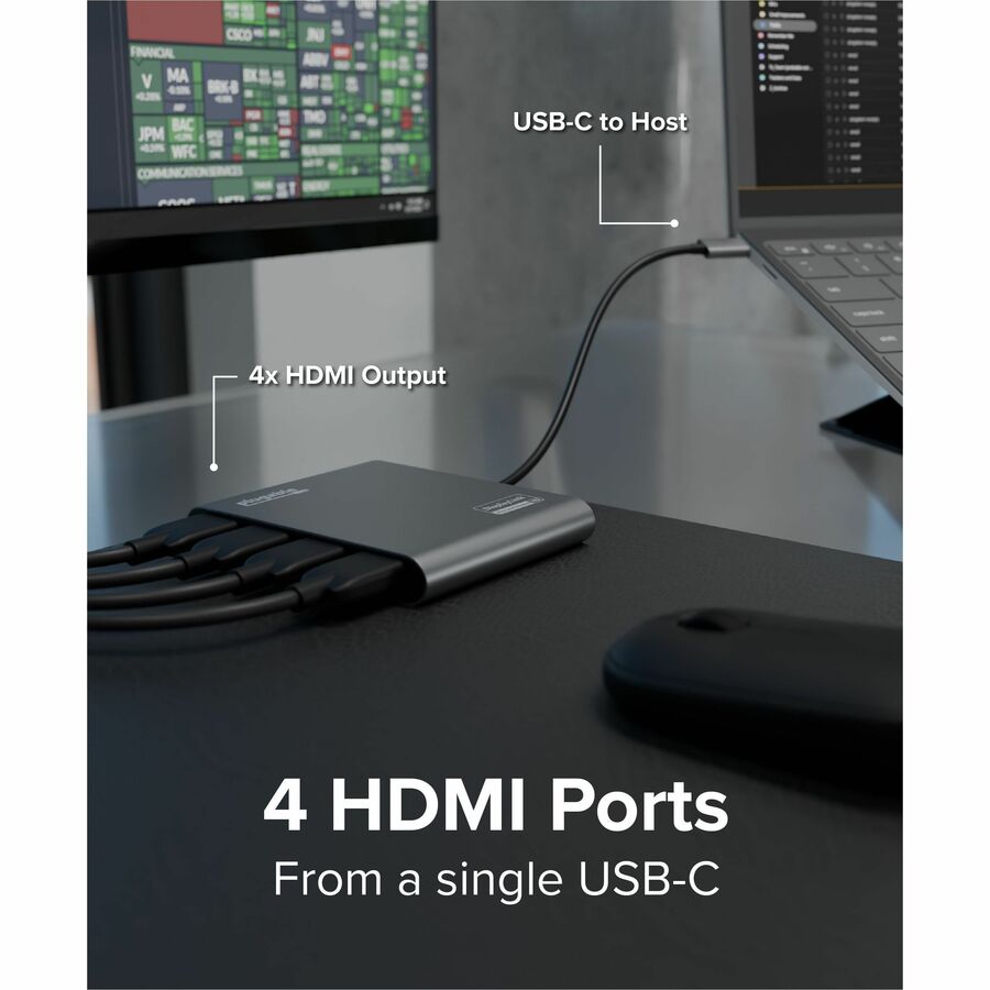 Alternate-Image3 Image for Plugable USB C to Quad HDMI 4K Adapter with 100W PD Pass-Though Power Delivery for Windows, Mac M1/M2/M3/M4, Thunderbolt, and USB-C Laptops