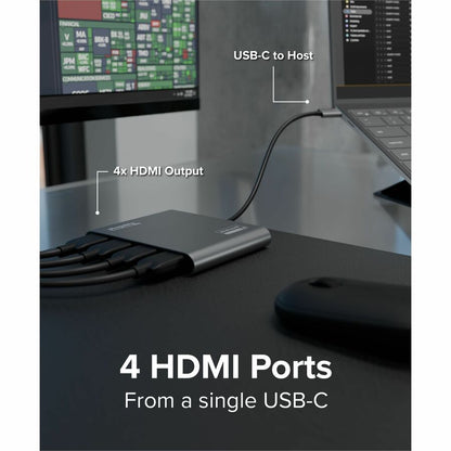 Alternate-Image3 Image for Plugable USB C to Quad HDMI 4K Adapter with 100W PD Pass-Though Power Delivery for Windows, Mac M1/M2/M3/M4, Thunderbolt, and USB-C Laptops