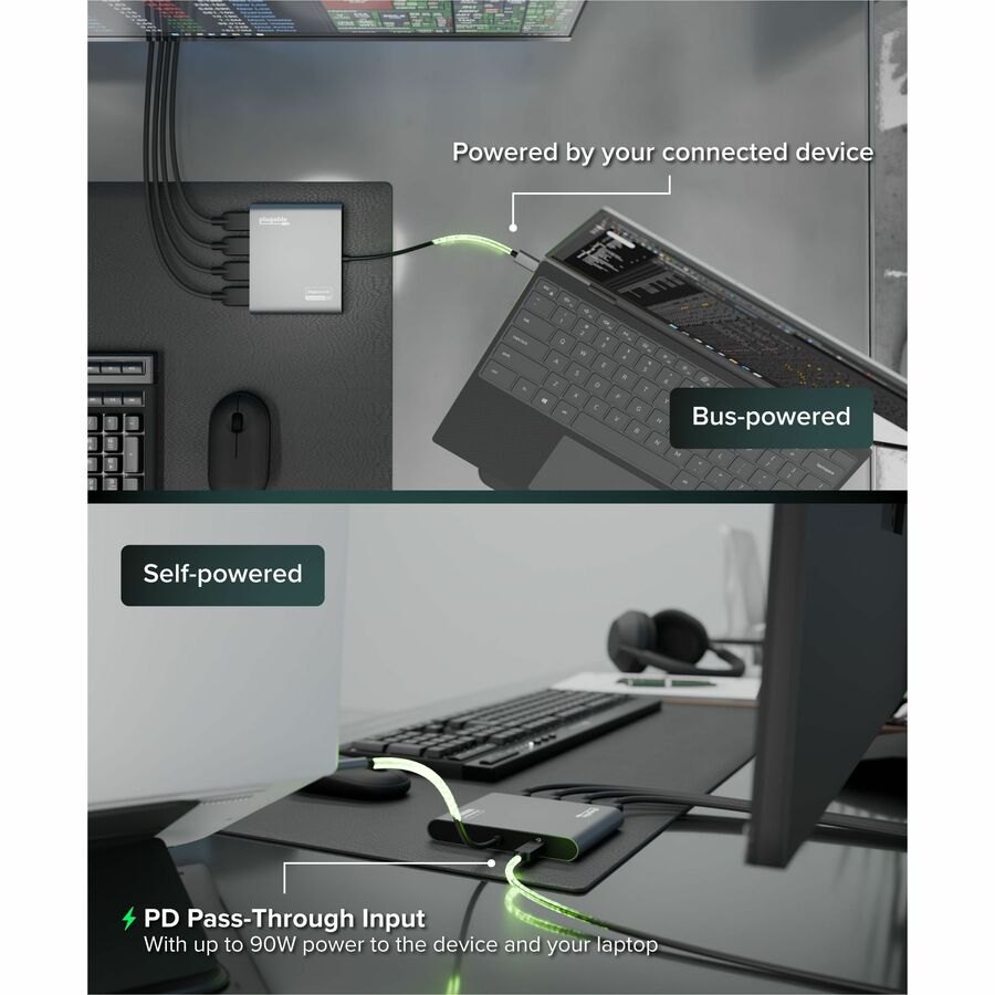 Alternate-Image5 Image for Plugable USB C to Quad HDMI 4K Adapter with 100W PD Pass-Though Power Delivery for Windows, Mac M1/M2/M3/M4, Thunderbolt, and USB-C Laptops