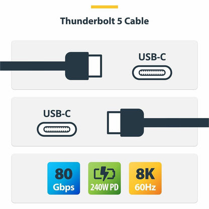 Alternate-Image1 Image for StarTech.com 3ft (1m) Thunderbolt 5 Cable, 80Gbps/120Gbps, 240W PD, 8K 60Hz, Certified Thunderbolt Cable, Compatible w/TB4/USB-C