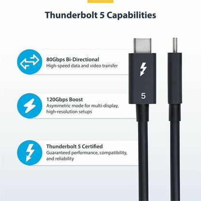 Alternate-Image2 Image for StarTech.com 3ft (1m) Thunderbolt 5 Cable, 80Gbps/120Gbps, 240W PD, 8K 60Hz, Certified Thunderbolt Cable, Compatible w/TB4/USB-C