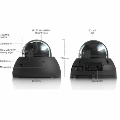 Alternate-Image4 Image for Ubiquiti UniFi 8 Megapixel 4K Network Camera - Color - Dome - Black