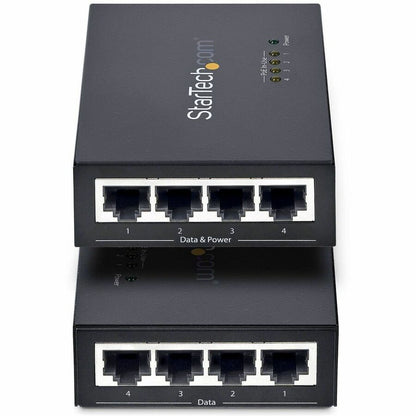 Alternate-Image1 Image for StarTech.com 4-Port Gigabit Midspan, PoE+ Injector, 802.3at & 802.3af, Wall-Mountable Power over Ethernet Midspan, TAA Compliant