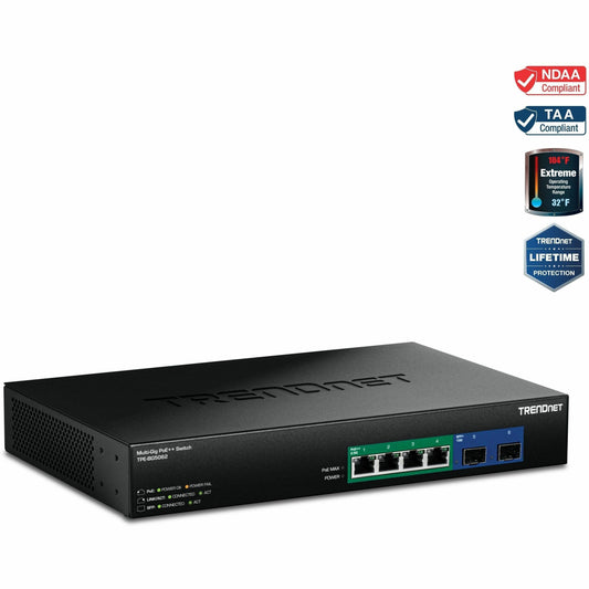 Main Image for TRENDnet 6-Port 2.5G GaN Power PoE++ Switch with 10G SFP+ Ports (240W), TPE-BG5062, 4 x 2.5G PoE++ Ports, 2 x 10G SFP+ Ports, 240W, 60Gbps, NDAA TAA Compliant for Government use, Lifetime Protection
