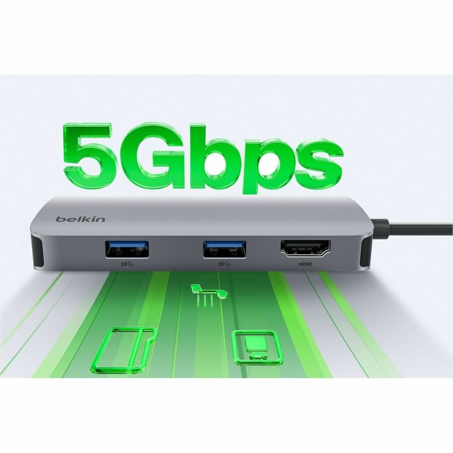 Alternate-Image9 Image for Belkin 5-Port USB-C Hub - USB-C to 2xUSB-A, 1x4K HDMI, 1xSD Reader, 1xMicroSD Reader - 5Gbps - Docking Station - Grey