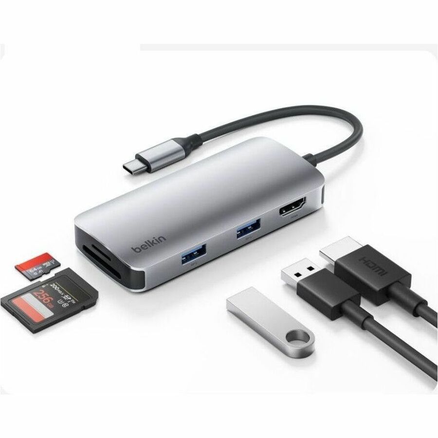 Alternate-Image10 Image for Belkin 5-Port USB-C Hub - USB-C to 2xUSB-A, 1x4K HDMI, 1xSD Reader, 1xMicroSD Reader - 5Gbps - Docking Station - Grey