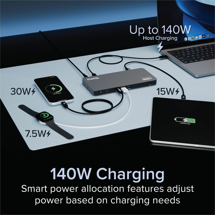 Alternate-Image2 Image for Plugable USB C Docking Station 5 Monitors, 140W DisplayLink Dock Connects up to Five 4K Displays for MacBook Windows Thunderbolt 4 Laptops