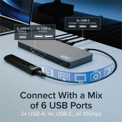 Alternate-Image3 Image for Plugable USB C Docking Station 5 Monitors, 140W DisplayLink Dock Connects up to Five 4K Displays for MacBook Windows Thunderbolt 4 Laptops
