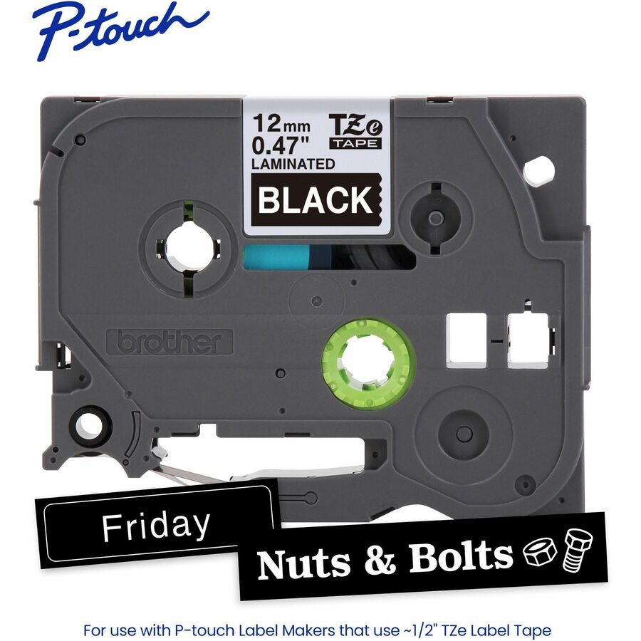 Alternate-Image1 Image for Brother Genuine P-touch TZe335 WHT on BK Label Tape, Laminated, 12mmX8m