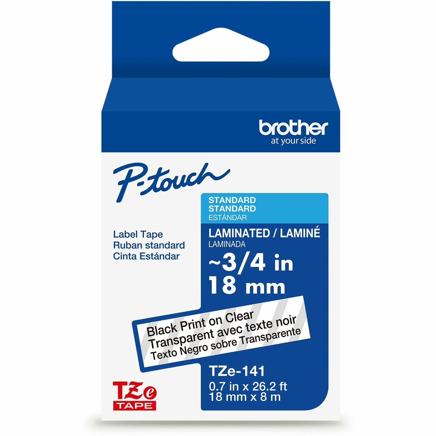 Main Image for Brother Genuine P-touch TZe141 BK on CLR Label Tape, Laminated, 18mmX8m