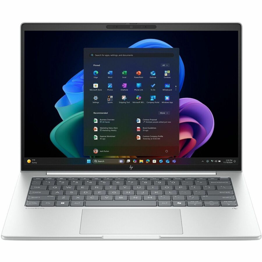 Front Image for HP EliteBook 8 G1i 14" Touchscreen Notebook - WUXGA - 60 Hz - Intel Core Ultra 7 268V - vPro Technology - 32 GB - 1 TB SSD - English Keyboard - Glacier Silver Aluminum
