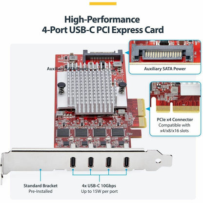 Alternate-Image3 Image for StarTech.com 4-Port USB Type-C PCIe Card, USB 3.2 10Gbps, USB-C PCI Express Expansion Card, 4x Independent USB Controllers, TAA-Compliant