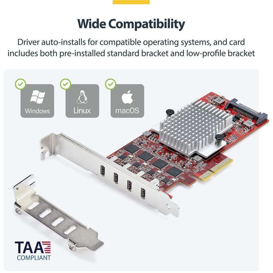 Alternate-Image4 Image for StarTech.com 4-Port USB Type-C PCIe Card, USB 3.2 10Gbps, USB-C PCI Express Expansion Card, 4x Independent USB Controllers, TAA-Compliant