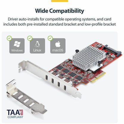 Alternate-Image4 Image for StarTech.com 4-Port USB Type-C PCIe Card, USB 3.2 10Gbps, USB-C PCI Express Expansion Card, 4x Independent USB Controllers, TAA-Compliant