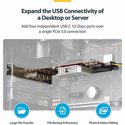 Alternate-Image1 Image for StarTech.com 4-Port USB Type-C PCIe Card, USB 3.2 10Gbps, USB-C PCI Express Expansion Card, 4x Independent USB Controllers, TAA-Compliant