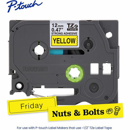 Alternate-Image1 Image for Brother Genuine P-touch TZeS631 BK on YL Label Tape, Strong Adhesive Lam., 12mmX8m
