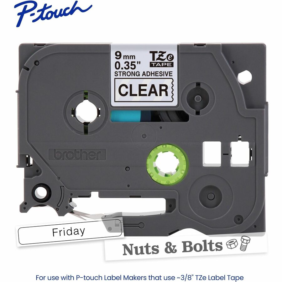 Alternate-Image1 Image for Brother Genuine P-touch TZeS121 BK on CLR Label Tape, Strong Adhesive Lam., 9mmX8m