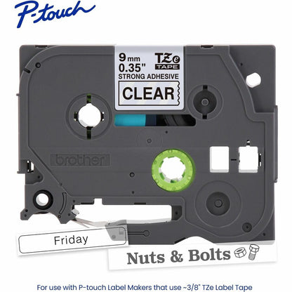 Alternate-Image1 Image for Brother Genuine P-touch TZeS121 BK on CLR Label Tape, Strong Adhesive Lam., 9mmX8m