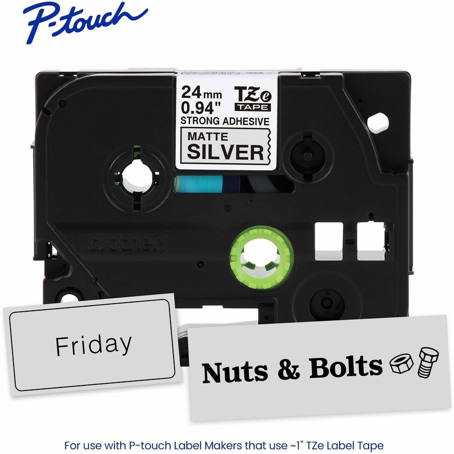 Alternate-Image1 Image for Brother Genuine P-touch TZeS951 BK on MATTE SLV Label Tape, Strong Adhesive Lam., 24mmX8m